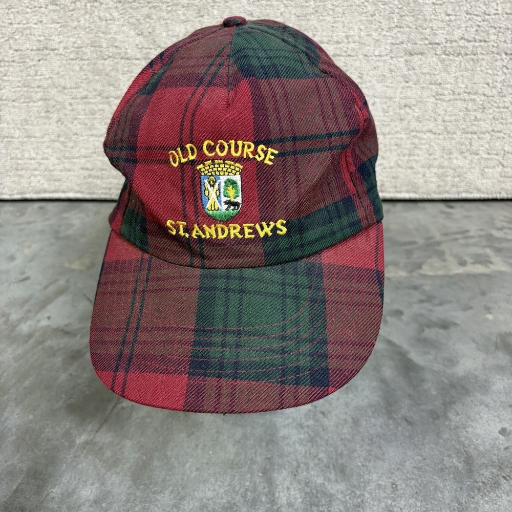 Vintage St Andrews Old Course Hat Mens Red Home of Golf Plaid Tartan Cap